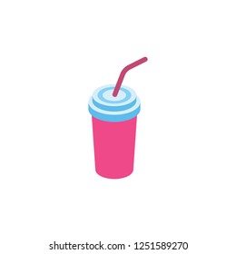 Summer refreshing drink, soda water in a glass. Creative 3d vector isometric icon