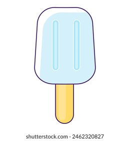 Summer refreshing ice cream coated with milk chocolate. Frozen glazed popsicle on stick. Summer holiday icon. Simple stroke vector element isolated on white background