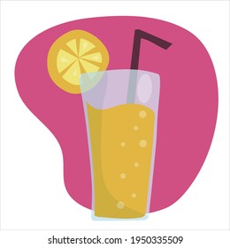 Summer refreshing orange fruit cocktail. Non-alcoholic drinks in a glass. Lemonade and slices of fresh fruit. Healthy vegetarian food. vector flat illustration.