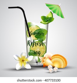 Summer refreshing tropical lemonade.Vector