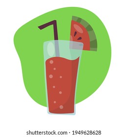 Summer refreshing watermelon fruit cocktail. Non-alcoholic drinks in a glass. Lemonade and slices of fresh fruit. Healthy vegetarian food. vector flat illustration