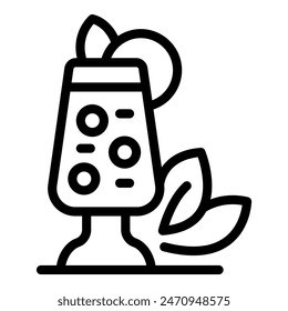 Summer refreshment icon, a trendy minimalist black and white line art illustration of a fizzy lemon soda drink in a glass. Perfect for bar. Cafe