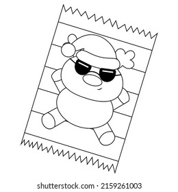 Summer Reindeer under beach blanket. Draw illustration in black and white