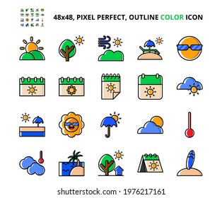 Summer Related Pixel Perfect Colored Icon Set Vector Illustration Design eye-catching Icon. Perfect for website, presentation, application, social media, and more.