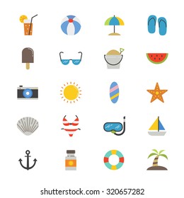 Summer Relax and Beach Flat Icons color