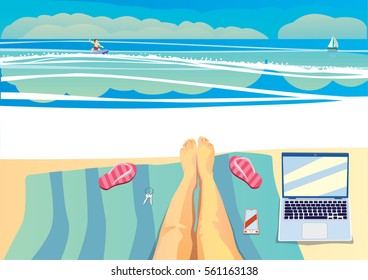 Summer Relax. Feet on the Beach 