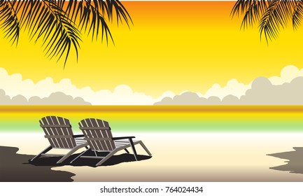summer relax at island sunset vector drawn