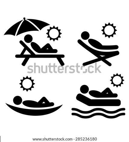 Summer relax sunbathing pictograms flat people icons isolated on white background