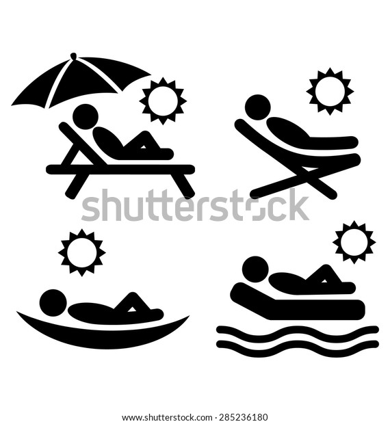 白い背景に夏のリラックス日向ぼっこの絵文字の平らなアイコン のベクター画像素材 ロイヤリティフリー