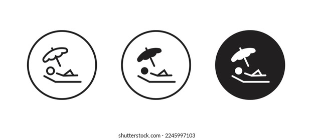 Summer relax sunbathing, Sunbed icon. Resort, beach, chair, furniture, lounger, parasol, relaxation, sea, umbrella Parasol lounger, sun
icon symbol logo illustration,editable stroke