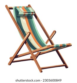 Summer relaxation on striped deck chair by water over white