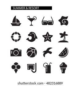 Summer and resort icons set