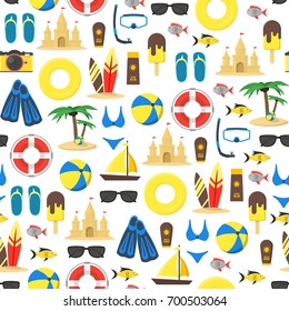 Summer Rest Background Pattern on a White Season Vacation and Travel Element Relaxation Tourism. Vector illustration