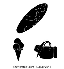 Summer rest black icons in set collection for design. Beach accessory vector symbol stock web illustration.