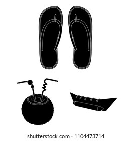 Summer rest black icons in set collection for design. Beach accessory vector symbol stock web illustration.
