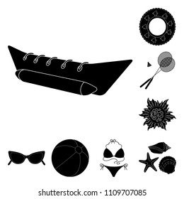 Summer rest black icons in set collection for design. Beach accessory vector symbol stock web illustration.