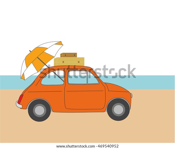 summer rest.
car on the beach. vector
illustration
