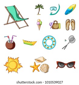 Summer rest cartoon icons in set collection for design. Beach accessory vector symbol stock web illustration.
