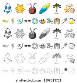 Summer rest cartoon icons in set collection for design. Beach accessory vector symbol stock web illustration.