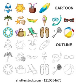 Summer rest cartoon icons in set collection for design. Beach accessory vector symbol stock web illustration.