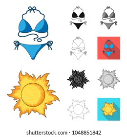 Summer rest cartoon,black,flat,monochrome,outline icons in set collection for design. Beach accessory vector symbol stock web illustration.