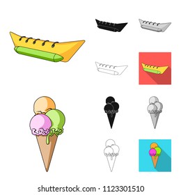 Summer rest cartoon,black,flat,monochrome,outline icons in set collection for design. Beach accessory vector symbol stock web illustration.