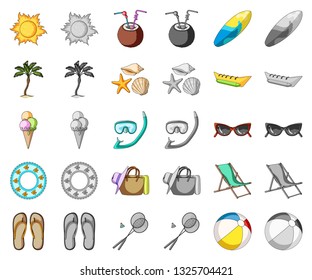 Summer rest cartoon,monochrom icons in set collection for design. Beach accessory vector symbol stock web illustration.