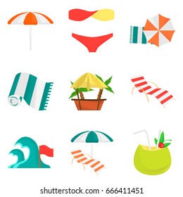 Summer rest color flat icons for web and mobile design