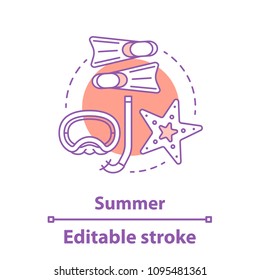 Summer rest concept icon. Swimming idea thin line illustration. Underwater diving equipment. Vector isolated outline drawing. Editable stroke