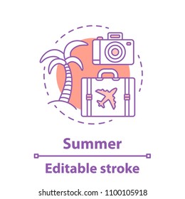 Summer rest concept icon. Vacation idea thin line illustration. Sea resort. Weekend. Vector isolated outline drawing. Editable stroke