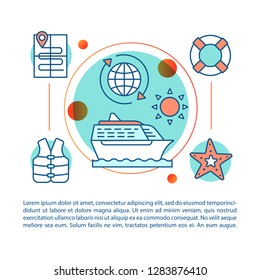 Summer rest concept linear illustration. Cruise, journey, vacation, sea resort. Article, brochure, magazine page. Thin line icons with text. Print design. Vector isolated outline drawing