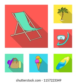 Summer rest flat icons in set collection for design. Beach accessory vector symbol stock web illustration.