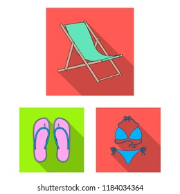 Summer rest flat icons in set collection for design. Beach accessory vector symbol stock web illustration.