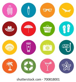 Summer rest icons many colors set isolated on white for digital marketing