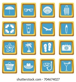 Summer rest icons set in azur color isolated vector illustration for web and any design