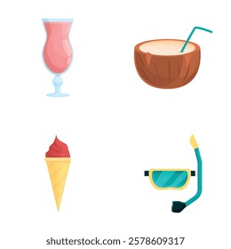 Summer rest icons set cartoon vector. Attribute of summer holiday. Active leisure