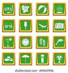 Summer rest icons set in green color isolated vector illustration for web and any design