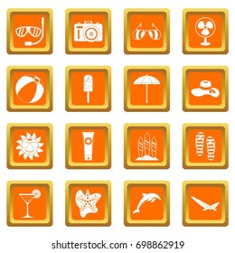 Summer rest icons set in orange color isolated vector illustration for web and any design