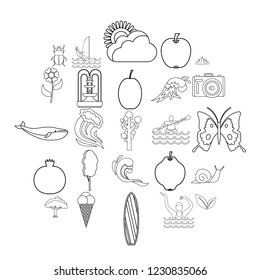 Summer rest icons set. Outline set of 25 summer rest vector icons for web isolated on white background