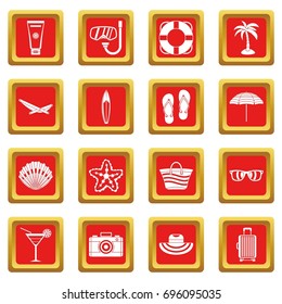 Summer rest icons set in red color isolated vector illustration for web and any design