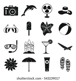 Summer rest icons set. Simple illustration of 16 summer rest vector icons for web