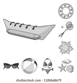 Summer rest monochrome icons in set collection for design. Beach accessory vector symbol stock web illustration.