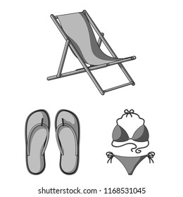 Summer rest monochrome icons in set collection for design. Beach accessory vector symbol stock web illustration.