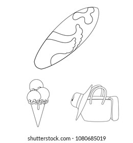 Summer rest outline icons in set collection for design. Beach accessory vector symbol stock web illustration.