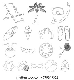 Summer rest outline icons in set collection for design. Beach accessory vector symbol stock web illustration.