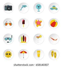 Summer rest set icons in flat style isolated on white background