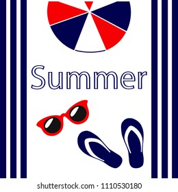Summer is a rest time.Glasses from the sun, ball, sea, summer vacation.	