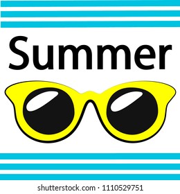 Summer is a rest time.Glasses from the sun, sea, summer vacation.Striped background.	