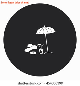 Summer rest web icon. Gray circle button with white illustration.