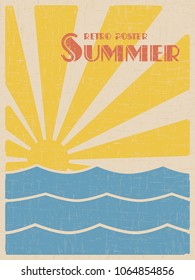 Summer retpo poster. Abstract sun and sea vintage design. Vector illustration